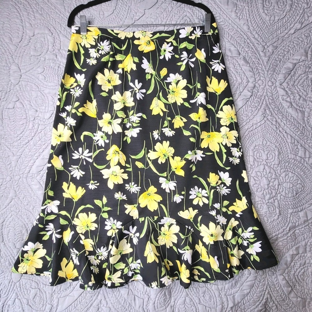 Alfred Dunner Skirt 14 Black Floral Ruffle Cottagecore Eclectic Boho Skirt‎